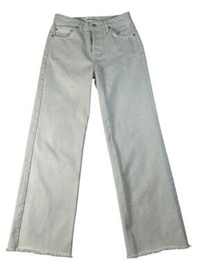 Reformation Fawcett Jeans Womens 25 Ivory High Rise Straight Leg Raw Hem USA